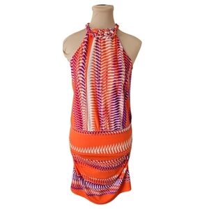 Marciano Orange White Purple Stripe Halter Mini Dress With Chains Sz M